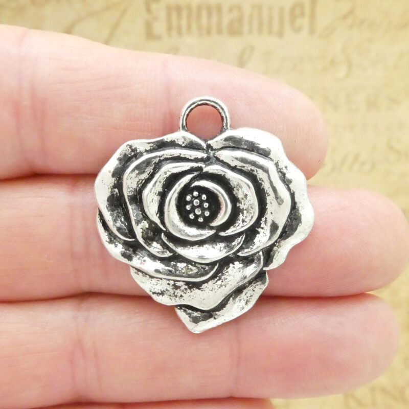 silver rose charms for jewelry making