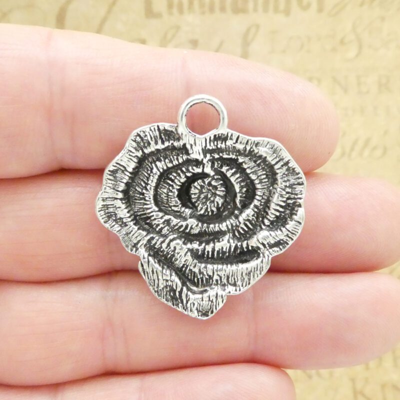 BULK 8 Silver Rose Pendant 35x32x6mm by TIJC SP2001B - Image 6