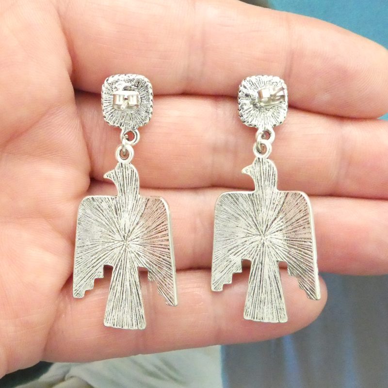 1 Pair Silver Thunderbird Earrings with Turquoise by TIJC SP2030 - Image 3