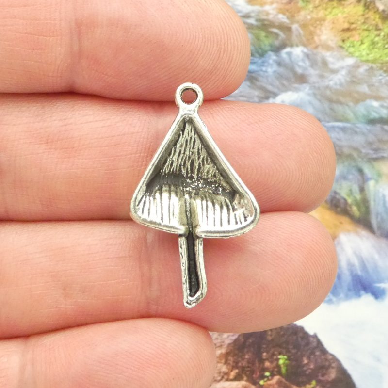 5 Silver Mushroom Charm Pendant 30x17mm by TIJC SP0333 - Image 5