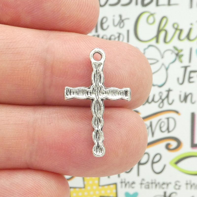 BULK 50 Silver Cross Charm Pendant by TIJC SP0223B - Image 4