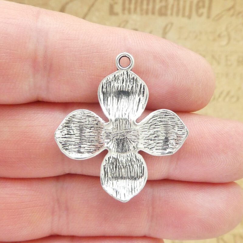 3 Dogwood Flower Charm Pendant Silver 26x22mm by TIJC SP0305 - Image 3