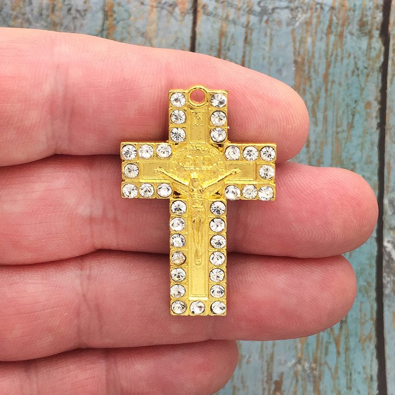 1 Gold St Benedict Crucifix Cross Charm by TIJC SP1748