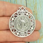 1 Silver St Benedict Charm Medal Ornate by TIJC SP1754