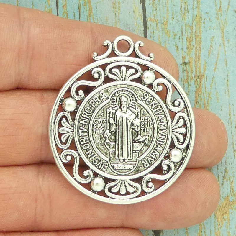 BULK 3 Silver St Benedict Charm Medal Ornate by TIJC SP1754B - Image 3