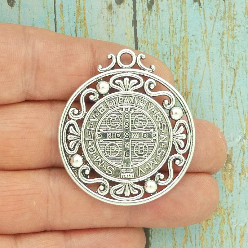 BULK 3 Silver St Benedict Charm Medal Ornate by TIJC SP1754B - Image 4