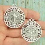 BULK 3 Silver St Benedict Charm Medal Ornate by TIJC SP1754B