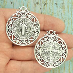 BULK 3 Silver St Benedict Charm Medal Ornate by TIJC SP1754B