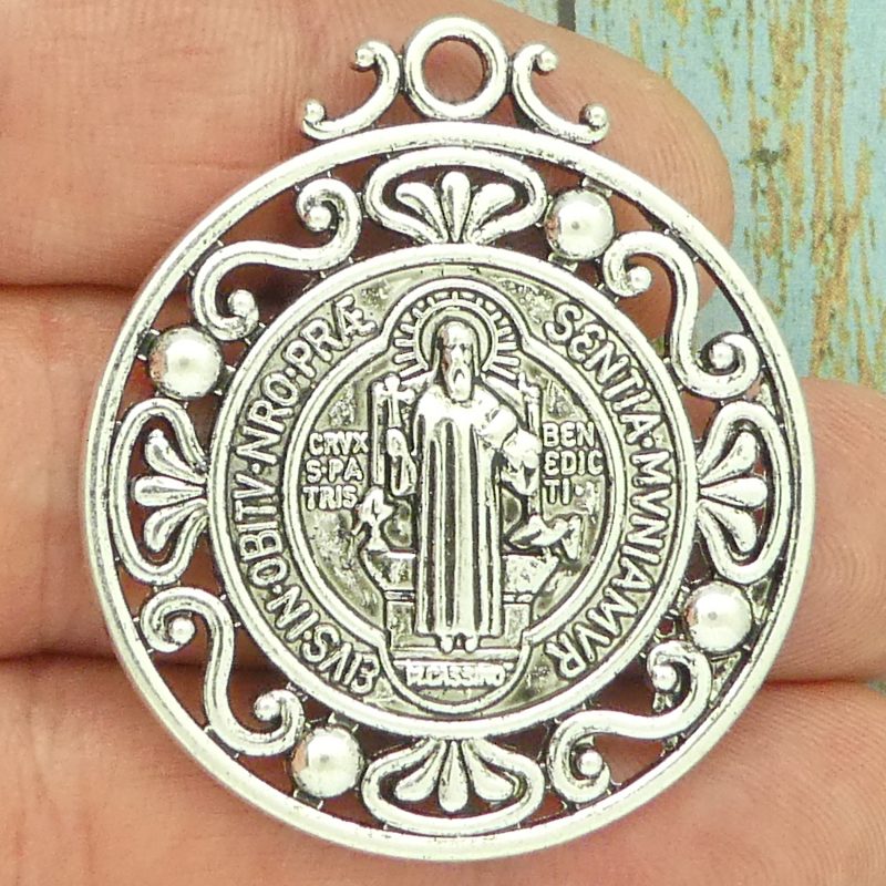 BULK 3 Silver St Benedict Charm Medal Ornate by TIJC SP1754B - Image 2