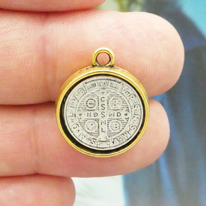 Bulk 5 Silver St Benedict Charm in Gold Bezel 20x17mm by TIJC SP2016B - Image 5