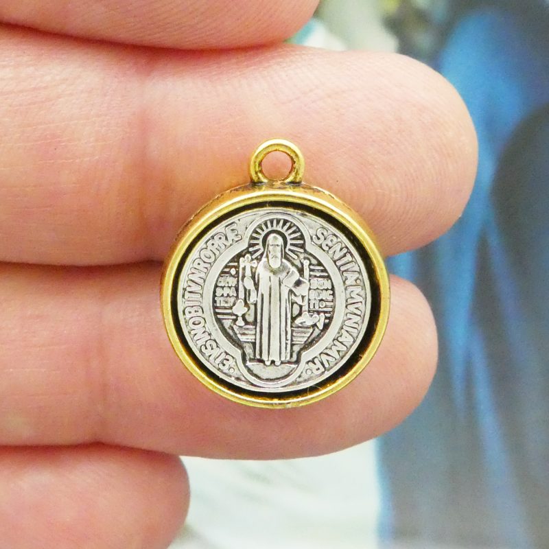 Bulk 5 Silver St Benedict Charm in Gold Bezel 20x17mm by TIJC SP2016B - Image 4