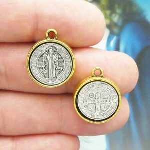 2 Silver St Benedict Charm in Gold Bezel 20x17mm by TIJC SP2016