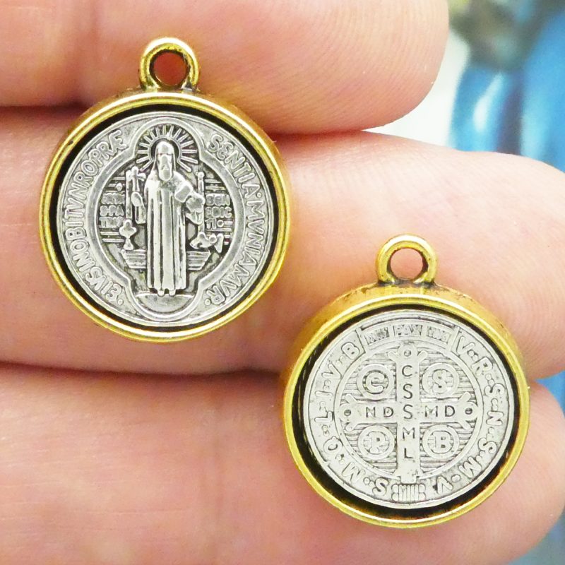 Bulk 5 Silver St Benedict Charm in Gold Bezel 20x17mm by TIJC SP2016B - Image 3
