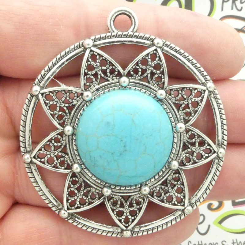 silver turquoise flower pendant