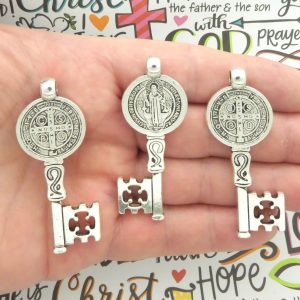 Bulk 4 St Benedict Key Charm Large Silver by TIJC SP2033B
