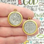 1 Silver St Benedict Charm in Gold Bezel 31x27mm by TIJC SP2036