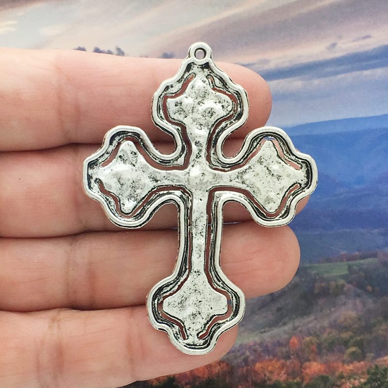BULK 8 Hammered Cross Charm Pendant Silver by TIJC SP0658B - Image 2