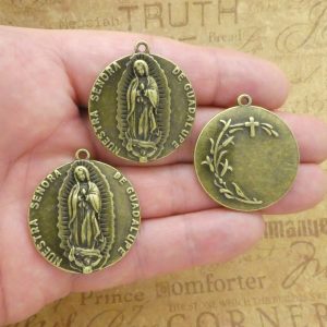 3 Our Lady of Guadalupe Medals Bulk Round Bronze by TIJC SP2044B