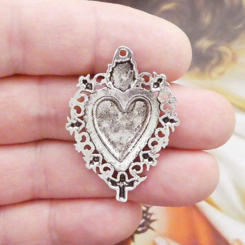 2 Sacred Heart Charm Pendants Silver by TIJC SP2051 - Image 5