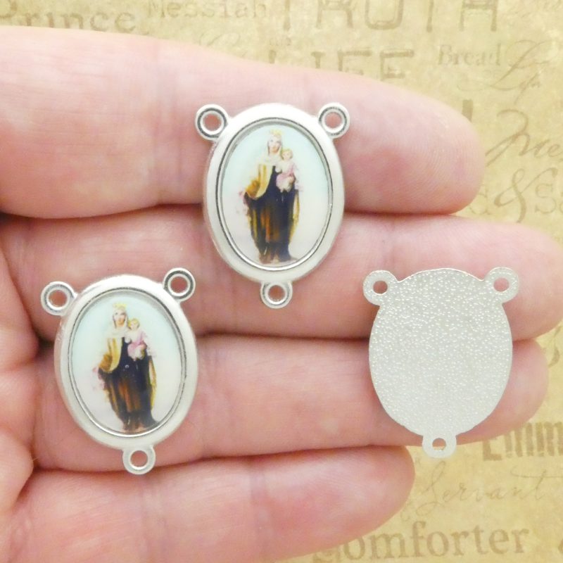 2 Silver Virgin Mary Rosary Center with Infant Jesus SP2056 - Image 5