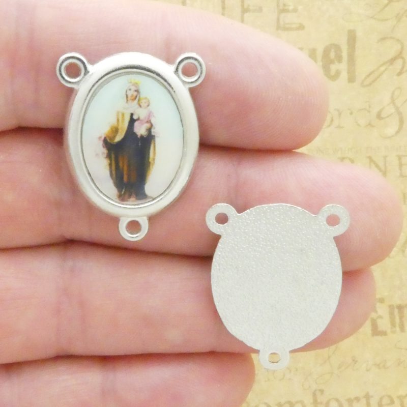 2 Silver Virgin Mary Rosary Center with Infant Jesus SP2056 - Image 4