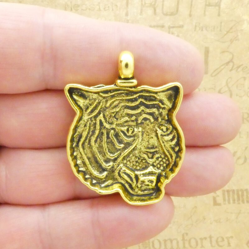 1 Gold Tiger Charm Pendant 44x34mm by TIJC SP2057 - Image 5