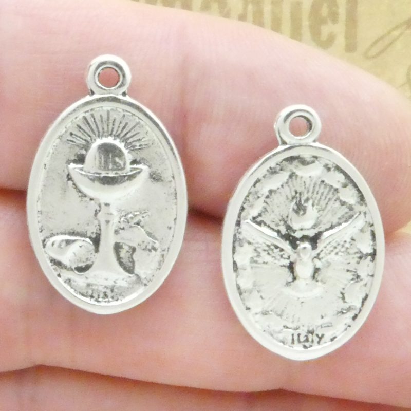 BULK 12 Silver First Holy Communion Charm Holy Spirit Pendant 25x15mm by TIJC SP2060B - Image 3