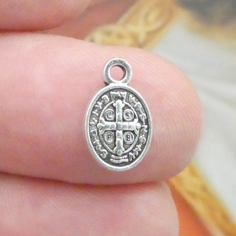60 Oval Tiny St Benedict Medals Bulk Silver by TIJC SP2061B - Image 5
