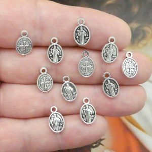 60 Oval Tiny St Benedict Medals Bulk Silver by TIJC SP2061B