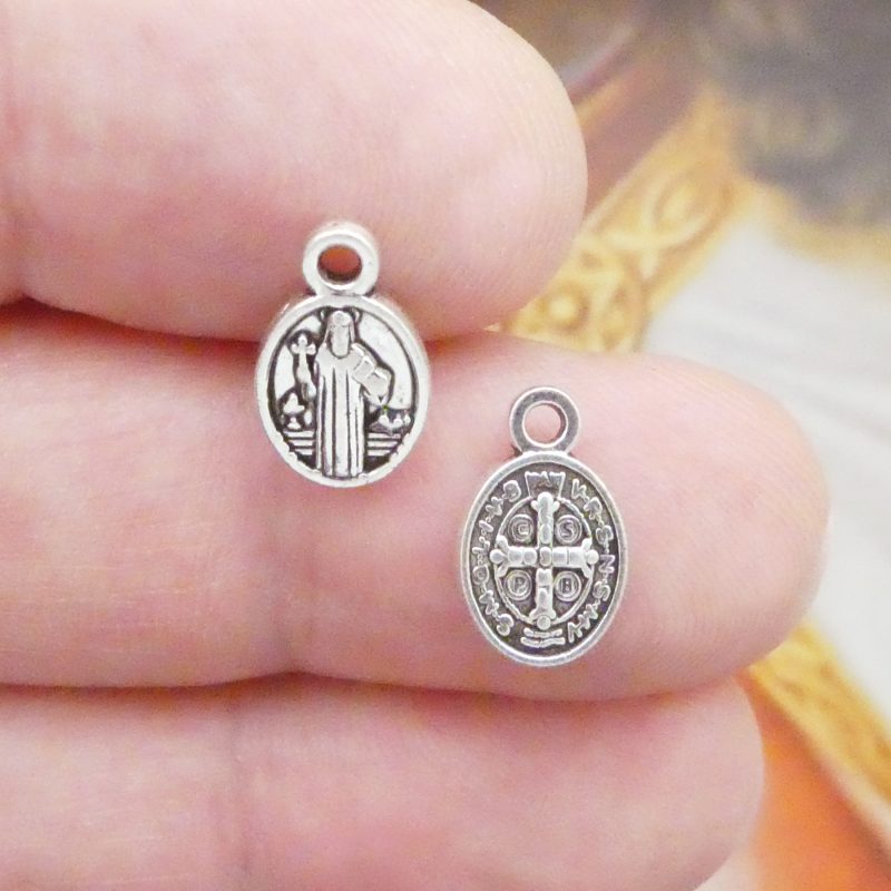 60 Oval Tiny St Benedict Medals Bulk Silver by TIJC SP2061B - Image 2