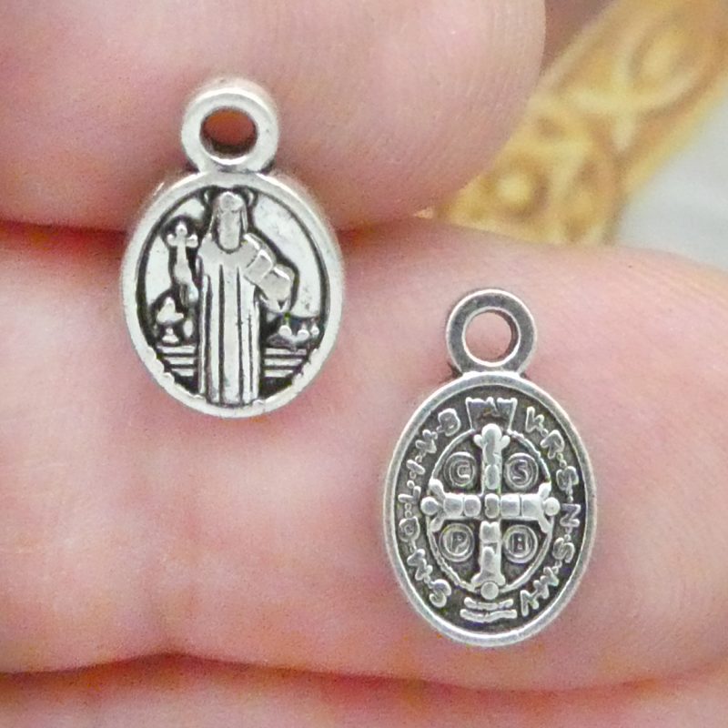 60 Oval Tiny St Benedict Medals Bulk Silver by TIJC SP2061B - Image 3