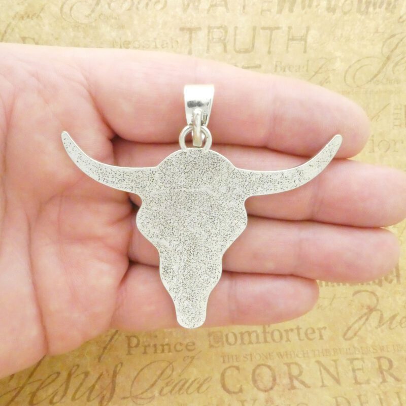 1 Cow Skull Pendant Silver with Turquoise by TIJC SP2065 - Image 2