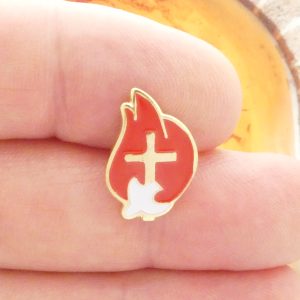 gold Holy Spirit Cross label pin