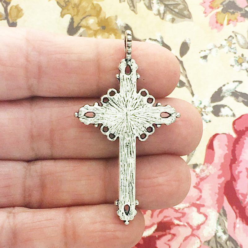 Bulk 8 Silver Crucifix Cross Charm Rosary Parts by TIJC SP0041B - Image 2
