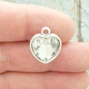 clear crystal heart pendants bulk in silver pewter