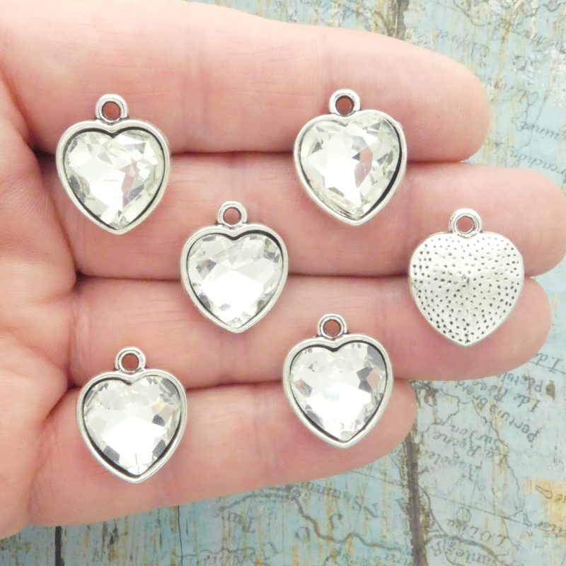 clear crystal heart pendants bulk in silver pewter multi