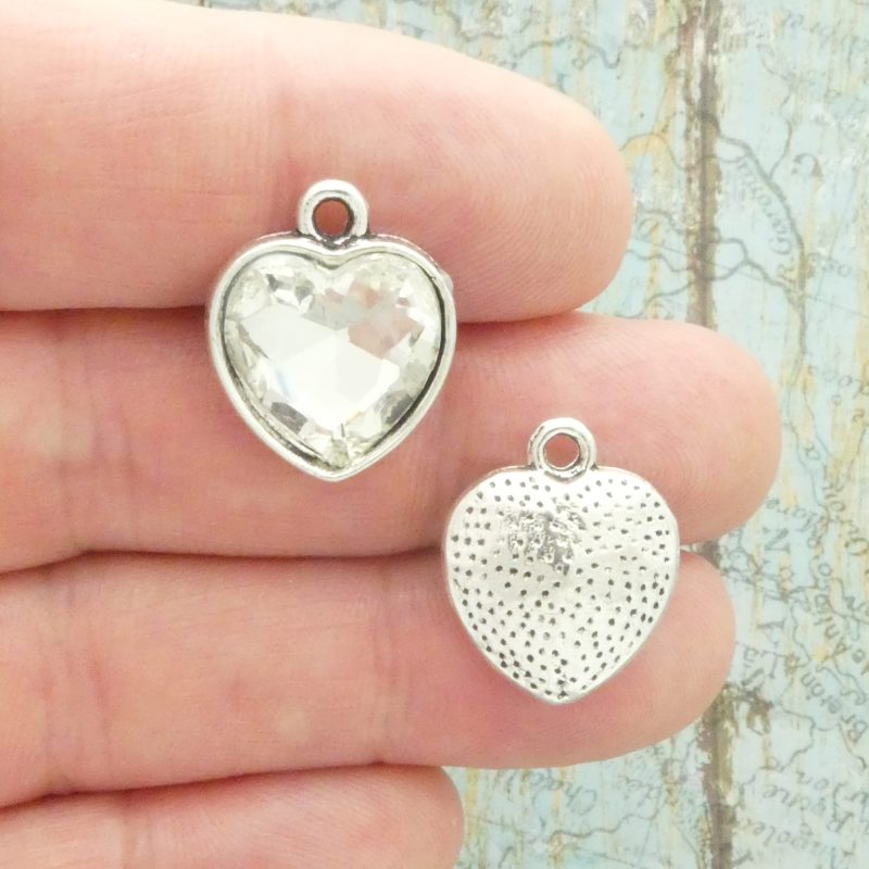 clear crystal heart pendants bulk in silver pewter front and back