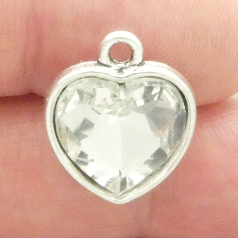 clear crystal heart pendants bulk in silver pewter closeup