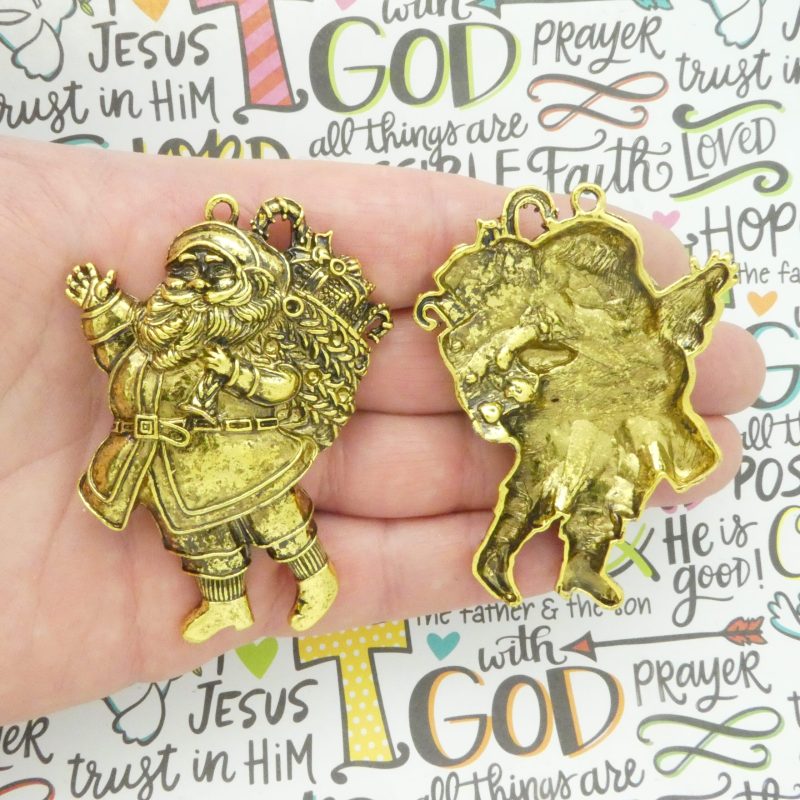 santa claus pendants bulk in gold pewter front and back