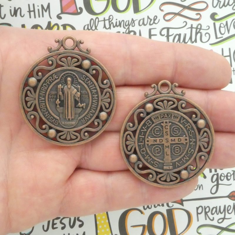 st benedict medallion for sale in copper pewter front and back