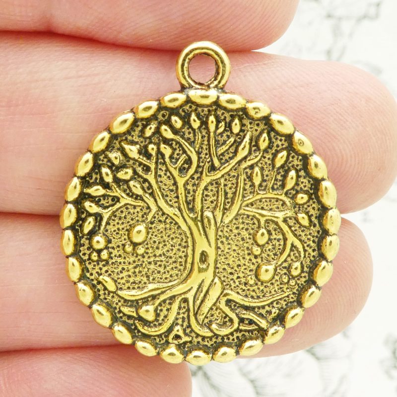 tree of life pendants bulk in gold pewter closeup
