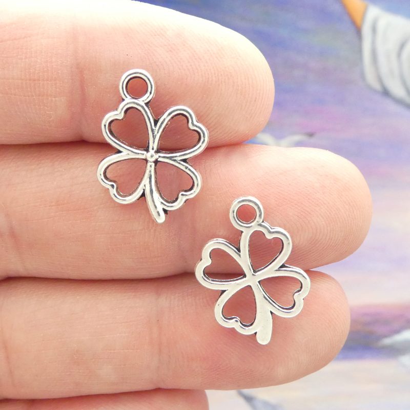 four leaf clover charms bulk in silver pewter front and back