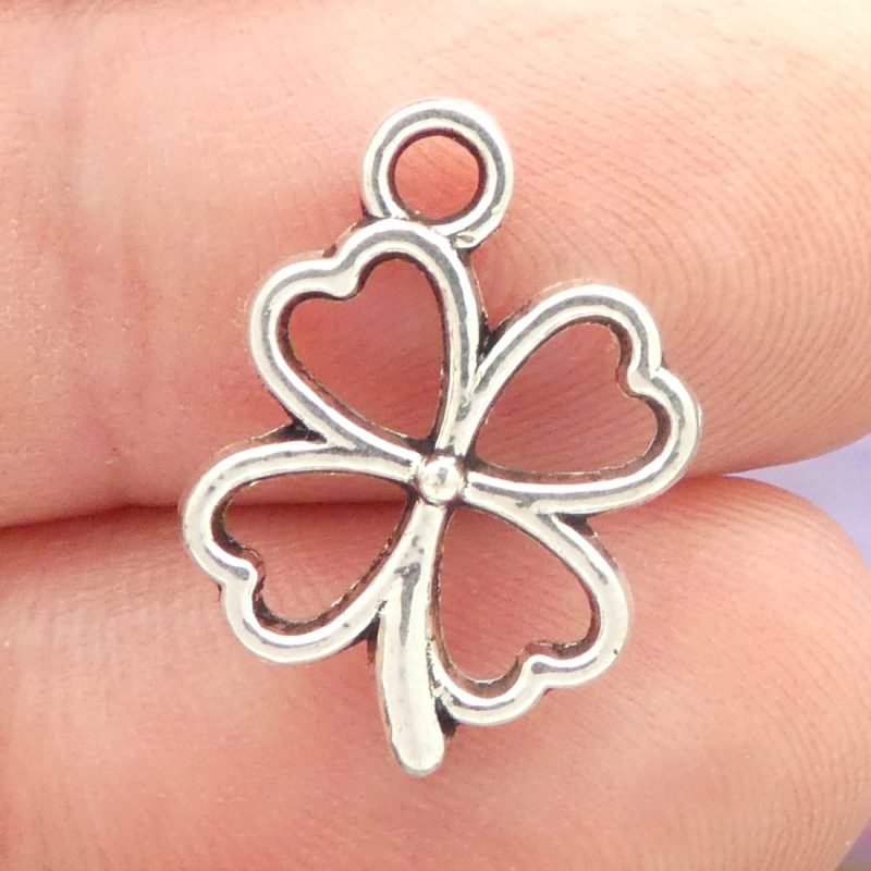 four leaf clover charms bulk in silver pewter closeup