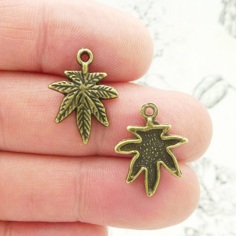 pot leaf charm bulk in bronze pewter front and and back