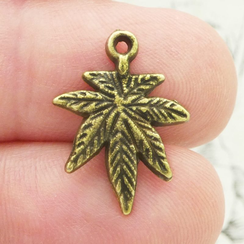pot leaf charm bulk in bronze pewter closeup