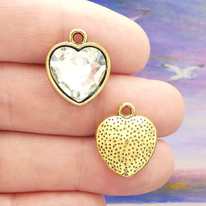 clear crystal heart pendants bulk in gold pewter front and back