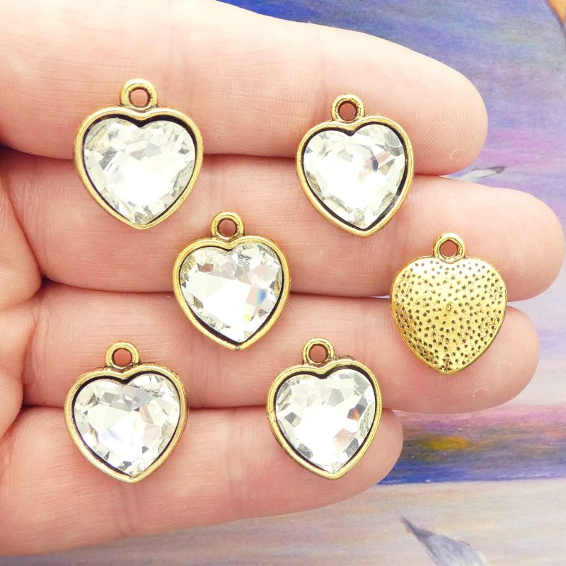 clear crystal heart pendants bulk in gold pewter multi