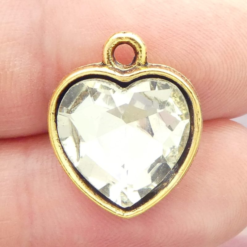 clear crystal heart pendants bulk in gold pewter closeup