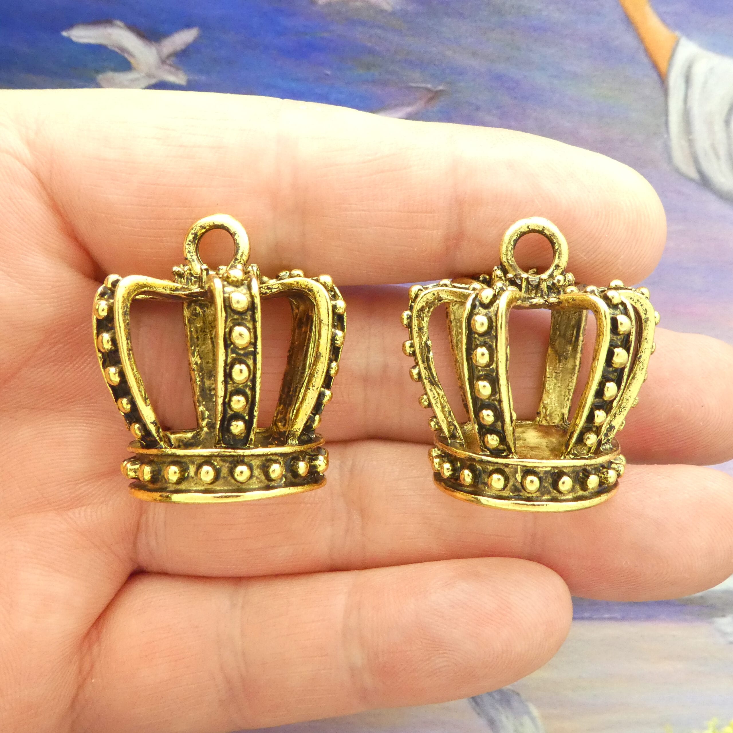 1 Crown Pendant for Jewelry Making Gold by TIJC SP2074 - Image 3