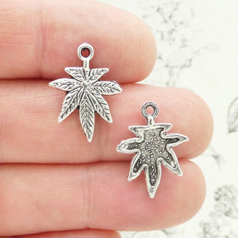 pot leaf charm bulk in silver pewter front and back